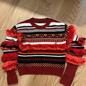 Vibrant Multicolor Sweater with Fringe Accents